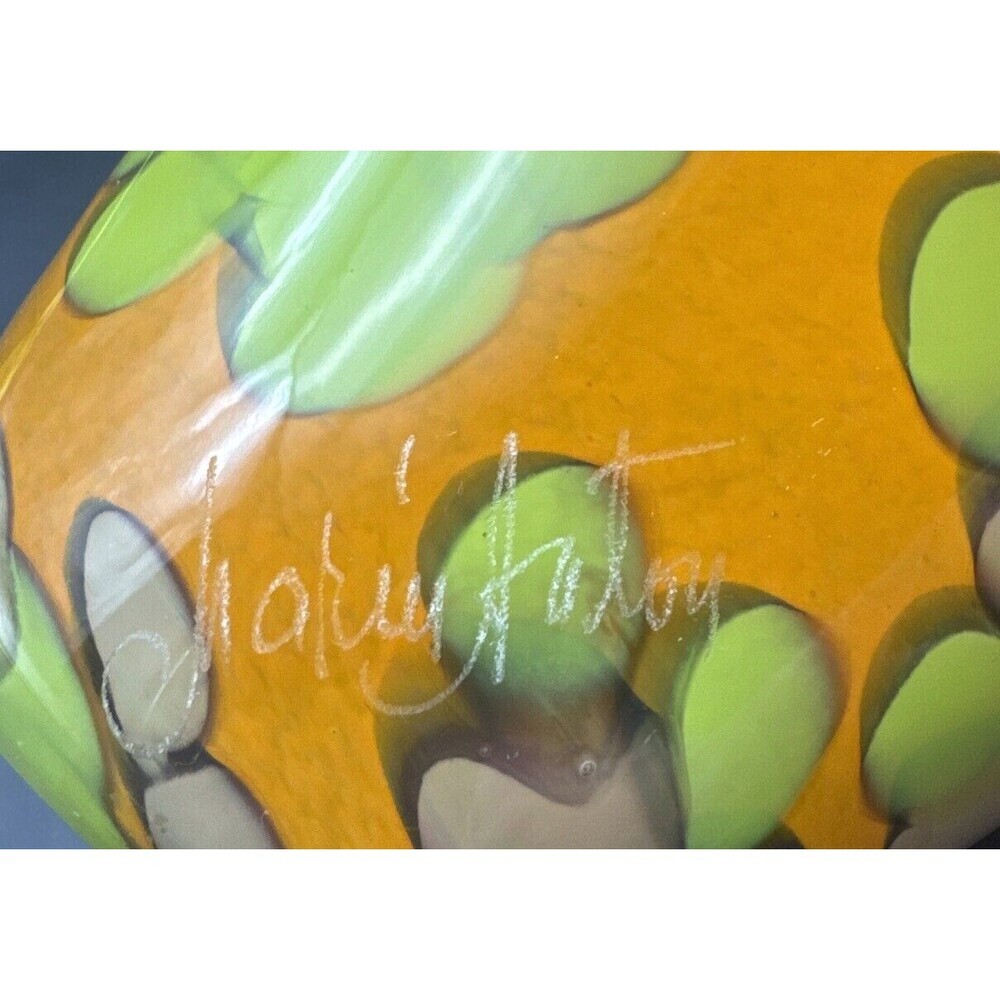 Jariufatoy Glass By Youghiogheny Art Glass ORANGE GREEN GRAY Handkerchief Vase - Picture 7 of 10